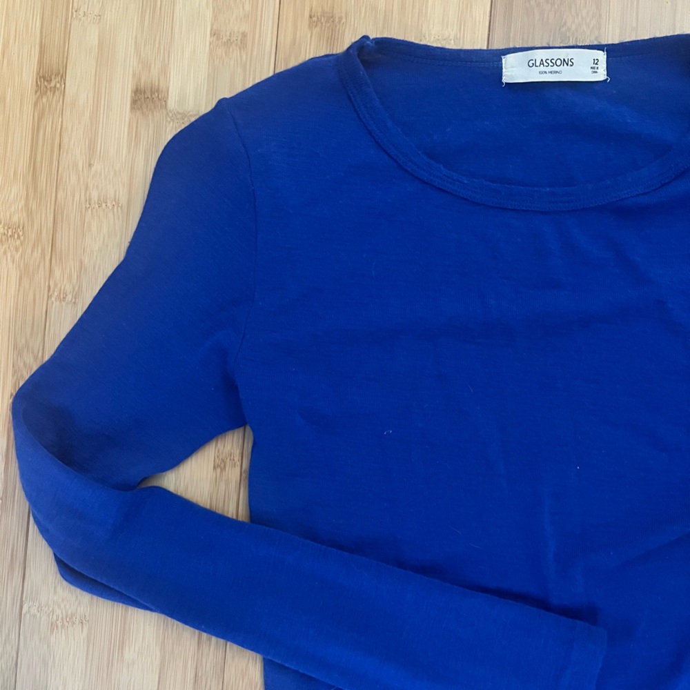 Glassons Women's Blue long sleeve merino wool top size 12
